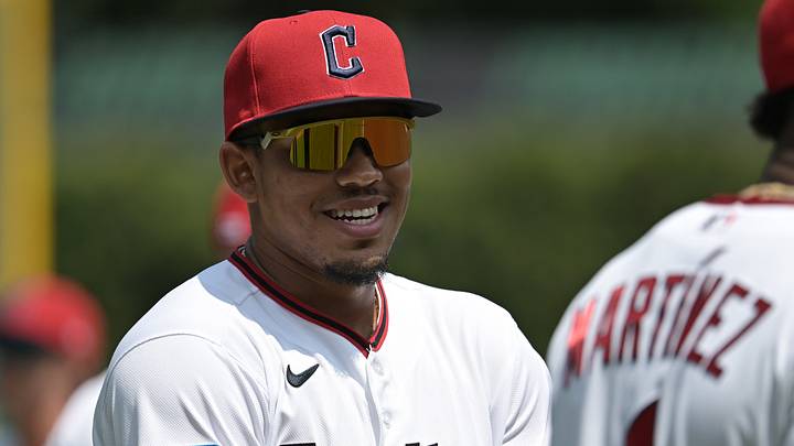 Aug 6, 2026: Cleveland Guardians second baseman Angel Genao (17) before the game between the Guardians and the New York Mets at Progressive Field. Credit: Ken Blaze-Imagn Images