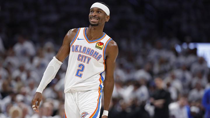 May 26, 2026; Oklahoma City, Oklahoma, USA; Oklahoma City Thunder guard Shai Gilgeous-Alexander (2) reacts after a play during the third quarter against the San Antonio Spurs in game five of the western conference finals for the 2026 NBA playoffs at Paycom Center. Mandatory Credit: Alonzo Adams-Imagn Images May 26, 2026; Oklahoma City, Oklahoma, USA; Oklahoma City Thunder guard Shai Gilgeous-Alexander (2) reacts after a play during the third quarter against the San Antonio Spurs in game five of the western conference finals for the 2026 NBA playoffs at Paycom Center. Mandatory Credit: Alonzo Adams-Imagn Images