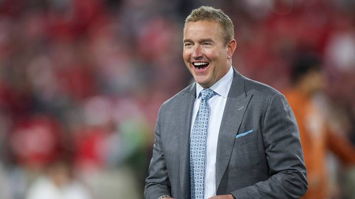 Nov 15, 2025; Athens, Georgia, USA; ESPN analyst Kirk Herbstreit smiles prior to a game between the Texas Longhorns and the Georgia Bulldogs at Sanford Stadium. Mandatory Credit: Brett Davis-Imagn Images