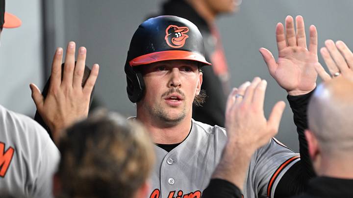 Jun 5, 2026; Toronto, Ontario, CAN; Baltimore Orioles catcher Adley Rutschman (35) celebrates with team mates in the dugout after scoring a run against the Toronto Blue Jays in the sixth inning at Rogers Centre. Mandatory Credit: Dan Hamilton-Imagn Images Jun 5, 2026; Toronto, Ontario, CAN; Baltimore Orioles catcher Adley Rutschman (35) celebrates with team mates in the dugout after scoring a run against the Toronto Blue Jays in the sixth inning at Rogers Centre. Mandatory Credit: Dan Hamilton-Imagn Images