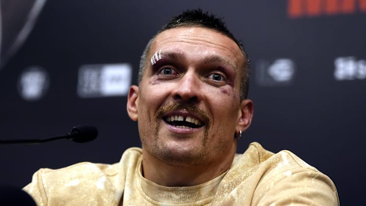 Oleksandr Usyk during a press conference at Kingdom Arena, Riyadh on May 18, 2024.
