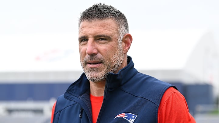 Jun 9, 2025; Foxborough, MA, USA; New England Patriots head coach Mike Vrabel leaves the practice fields after minicamp at Gillette Stadium. Mandatory Credit: Eric Canha-Imagn Images