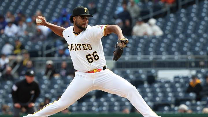 Apr 19, 2026; Pittsburgh, Pennsylvania, USA; Pittsburgh Pirates relief pitcher Wilber Dotel (66) pitches in his major league debut against the Tampa Bay Rays during the ninth inning at PNC Park. Mandatory Credit: Charles LeClaire-Imagn Images Apr 19, 2026; Pittsburgh, Pennsylvania, USA; Pittsburgh Pirates relief pitcher Wilber Dotel (66) pitches in his major league debut against the Tampa Bay Rays during the ninth inning at PNC Park. Mandatory Credit: Charles LeClaire-Imagn Images