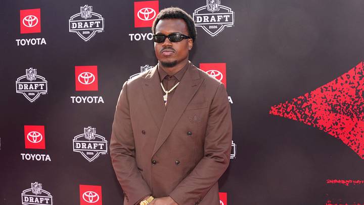 Apr 23, 2026; Pittsburgh, PA, USA; Miami Hurricanes defensive end Rueben Bain Jr. poses on the red carpet before the 2026 NFL Draft at Point State Park. Mandatory Credit: Kirby Lee-Imagn Images