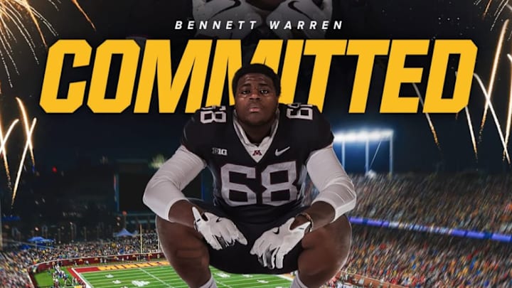 Bennett Warren's Gophers transfer portal commitment graphic.