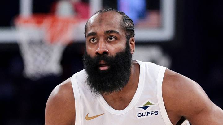 May 21, 2026; New York, New York, USA; Cleveland Cavaliers guard James Harden (1) controls the ball against the New York Knicks during the second quarter of game two of the eastern conference finals of the 2026 NBA playoffs at Madison Square Garden. Mandatory Credit: Vincent Carchietta-Imagn Images