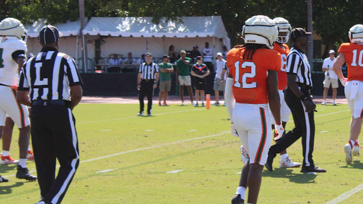CORAL GABLES — Miami Hurricanes freshman receiver Malachi Toney (12) during Miami's Spring Game CORAL GABLES — Miami Hurricanes freshman receiver Malachi Toney (12) during Miami's Spring Game