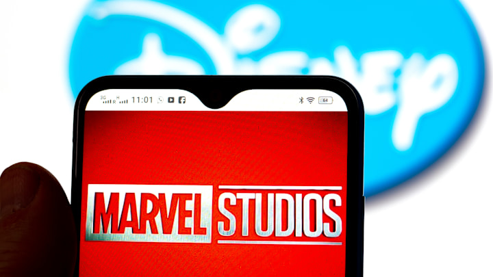 In this photo illustration, the Marvel Studios logo is seen...