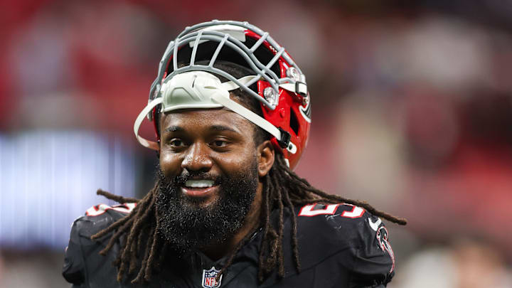 Atlanta Falcons defensive end James Smith-Williams suffered an injury in Sunday's game against the New Orleans Saints. Atlanta Falcons defensive end James Smith-Williams suffered an injury in Sunday's game against the New Orleans Saints.