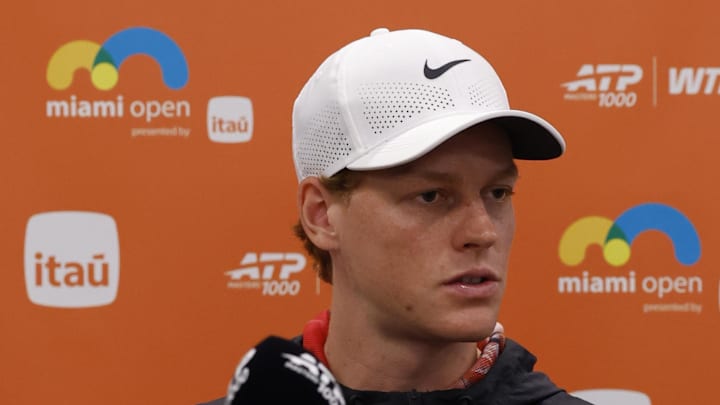 Jannik Sinner speaks during his media availability