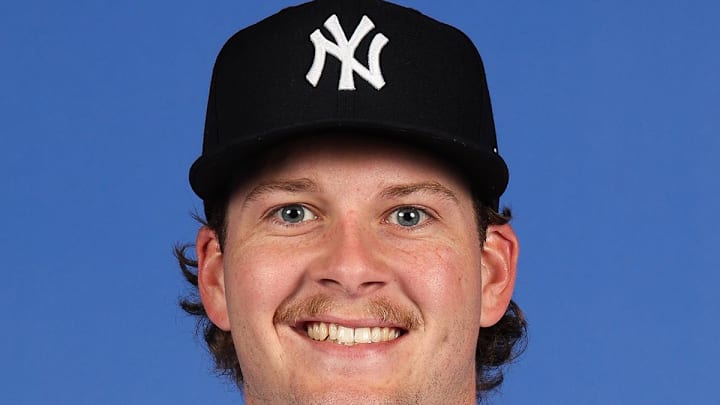 Feb 17, 2025; Tampa, FL, USA; New York Yankees Chase Hampton poses for a photo during media day at George M. Steinbrenner Field. Mandatory Credit: New York Yankees Photos via Imagn Images