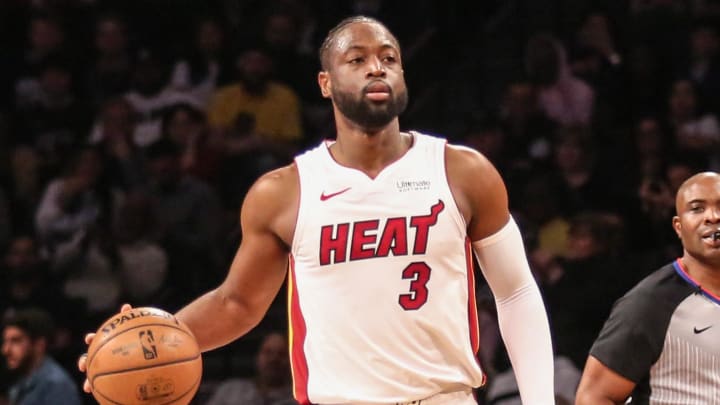 Apr 10, 2019; Brooklyn, NY, USA; Miami Heat guard Dwayne Wade (3) at Barclays Center. Mandatory Credit: Wendell Cruz-USA TODAY Sports Apr 10, 2019; Brooklyn, NY, USA; Miami Heat guard Dwayne Wade (3) at Barclays Center. Mandatory Credit: Wendell Cruz-USA TODAY Sports