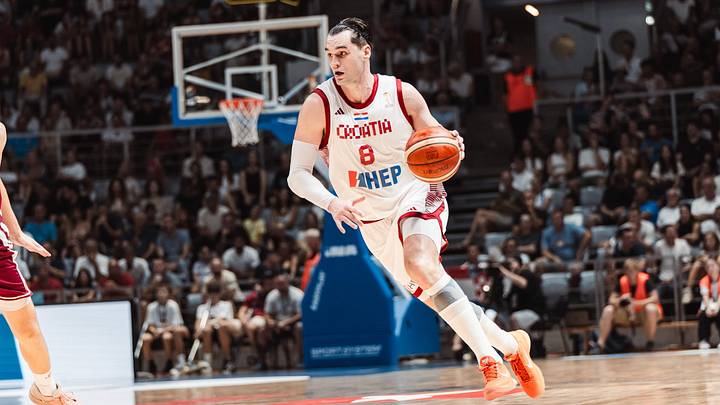 Croatia's Mario Hezonja in action against Latvia.