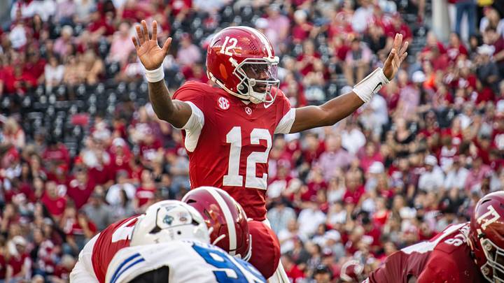 Alabama Quarterback Keelon Russell calls a play in the second half against Eastern Illinois on November 22, 2025. Alabama Quarterback Keelon Russell calls a play in the second half against Eastern Illinois on November 22, 2025.