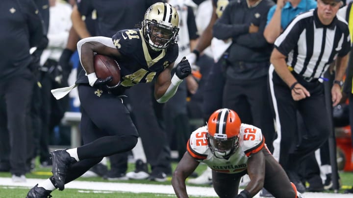 New Orleans Saints running back Alvin Kamara (41) runs against the Cleveland Browns