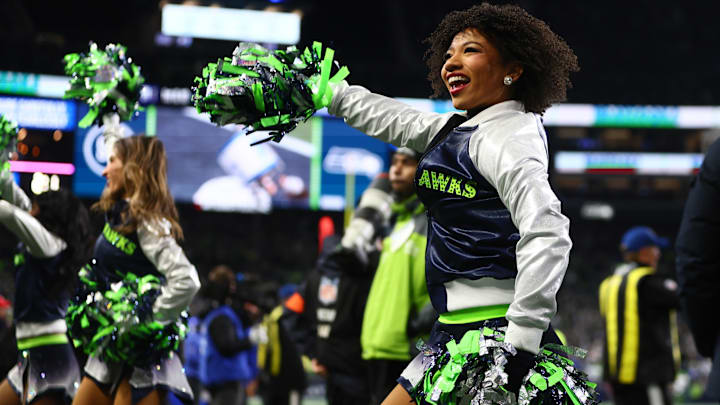 Jan 25, 2026; Seattle, WA, USA; Seattle Seahawks cheerleaders perform after the 2026 NFC Championship Game against the Los Angeles Rams at Lumen Field.