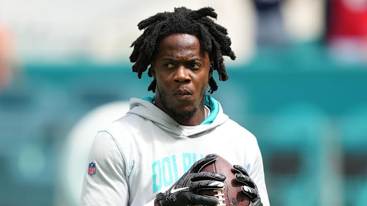 Miami Dolphins quarterback Teddy Bridgewater warms up prior to the game against the New England Patriots.