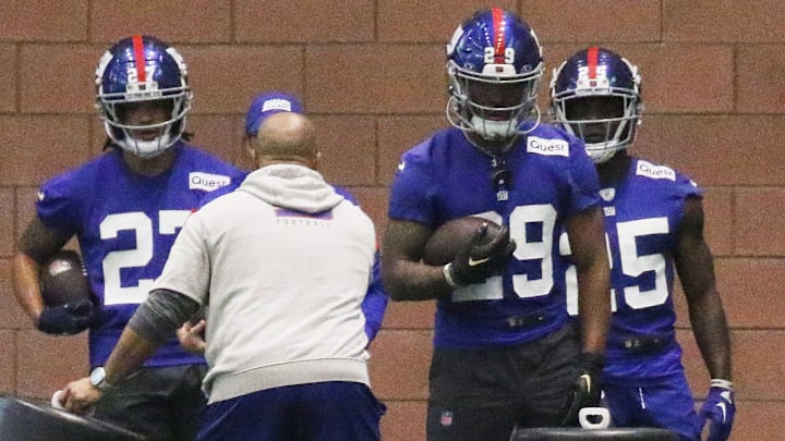 East Rutherford , NJ — May 10, 2024 -- Running back fifth round draft pick, Tyrone Tracy Jr. as the NY Giants hold their Rookie Camp and introduce their new draft picks.