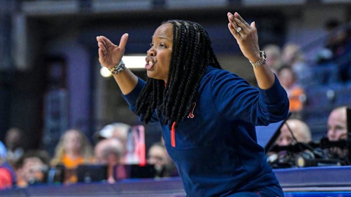 Ole Miss head coach Yolett McPhee-McCuin reacts during the game against Tennessee in a NCAA women’s college basketball game at the Sandy and John Black Pavilion at Ole Miss in Oxford, Miss. on Tuesday, Feb. 17, 2026.