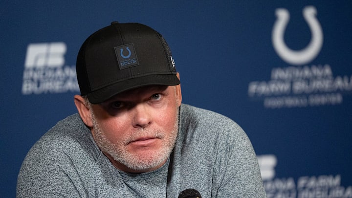 Indianapolis Colts general manager Chris Ballard speaks with the media