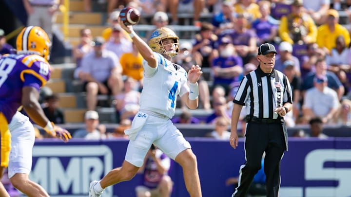 Bruins Quarterback Ethan Garbers 4 as the LSU Tigers take on UCLA at Tiger Stadium in Baton Rouge, LA. Saturday, Sept. 21, 2024.