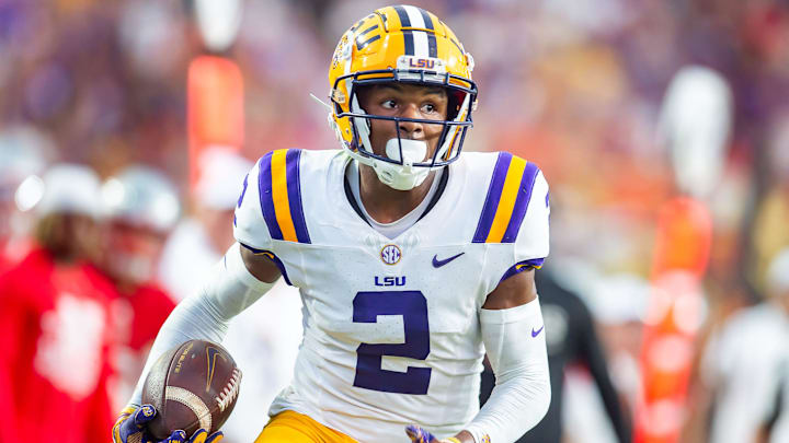 Kyren Lacy 2 runs the ball as the LSU Tigers take on the Nicholls Colonels at Tiger Stadium in Baton Rouge, LA. Saturday, Sept. 7, 2024.
