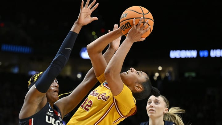 Apr 1, 2024; Portland, OR, USA; USC Trojans guard JuJu Watkins (12) puts up a shot.