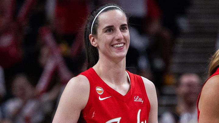 Indiana Fever guard Caitlin Clark (22) looks on in the first half against the Las Vegas Aces