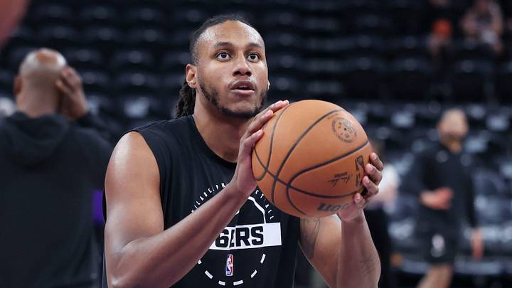 Philadelphia 76ers forward Jabari Walker (33) warms up before the game against the Utah Jazz at Delta Center on Mar. 21, 2026.