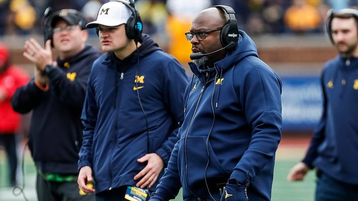Michigan offensive run game coordinator and running backs coach Tony Alford during the second half of the spring game at Michigan Stadium in Ann Arbor on Saturday, April 20, 2024. Michigan offensive run game coordinator and running backs coach Tony Alford during the second half of the spring game at Michigan Stadium in Ann Arbor on Saturday, April 20, 2024.
