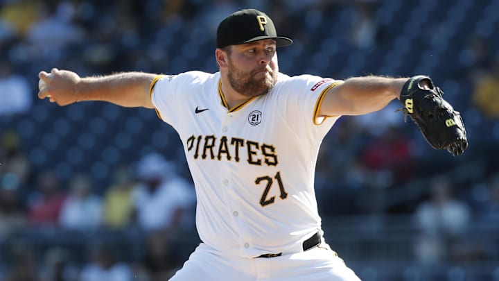 Pittsburgh Pirates relief pitcher David Bednar (51) pitches against the Kansas City Royals during the eighth inning at PNC Park. 