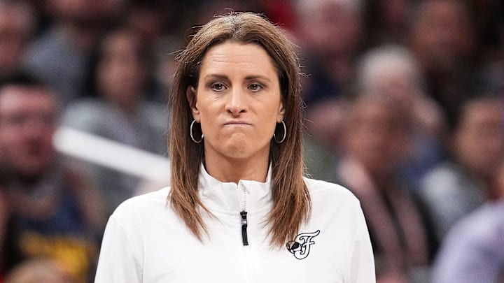 May 30, 2025; Indianapolis, Indiana, USA; Indiana Fever head coach Stephanie White watches the game from the sidelines Friday, May 30, 2025, during the game at Gainbridge Fieldhouse in Indianapolis. The Connecticut Sun defeated the Indiana Fever, 85-83. Mandatory Credit: Grace Hollars-USA TODAY Network via Imagn Images May 30, 2025; Indianapolis, Indiana, USA; Indiana Fever head coach Stephanie White watches the game from the sidelines Friday, May 30, 2025, during the game at Gainbridge Fieldhouse in Indianapolis. The Connecticut Sun defeated the Indiana Fever, 85-83. Mandatory Credit: Grace Hollars-USA TODAY Network via Imagn Images