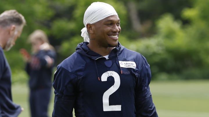 DJ Moore had an injury scare during Wednesday's practice but returned later to finish. DJ Moore had an injury scare during Wednesday's practice but returned later to finish.