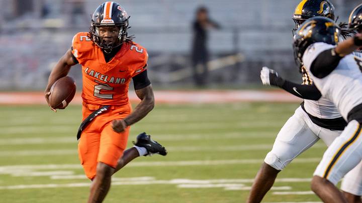 Lakeland quarterback Kelin Hendrix scrambles against American Heritage at Bryant Stadium. The Dreadnaughts host The First Academy on Oct. 30 while holding the final projected Open Division position. Lakeland quarterback Kelin Hendrix scrambles against American Heritage at Bryant Stadium. The Dreadnaughts host The First Academy on Oct. 30 while holding the final projected Open Division position.