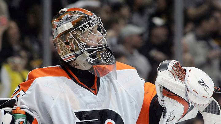 March 29, 2011; Pittsburgh,PA, USA: Philadelphia Flyers goalie Sergei Bobrovsky (35) watches a replay of the Pittsburgh Penguins second goal of the game during the second period at the CONSOL Energy Center. The Pens won 5-2. Mandatory Credit: Charles LeClaire-USPRESSWIRE March 29, 2011; Pittsburgh,PA, USA: Philadelphia Flyers goalie Sergei Bobrovsky (35) watches a replay of the Pittsburgh Penguins second goal of the game during the second period at the CONSOL Energy Center. The Pens won 5-2. Mandatory Credit: Charles LeClaire-USPRESSWIRE