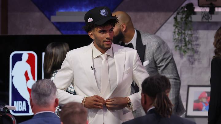 Jun 23, 2026; New York, NY, USA; The third pick in the 2026 NBA draft, Duke forward Cameron Boozer after he was selected by the Memphis Grizzlies at Barclays Center. Mandatory Credit: Brad Penner-Imagn Images Jun 23, 2026; New York, NY, USA; The third pick in the 2026 NBA draft, Duke forward Cameron Boozer after he was selected by the Memphis Grizzlies at Barclays Center. Mandatory Credit: Brad Penner-Imagn Images