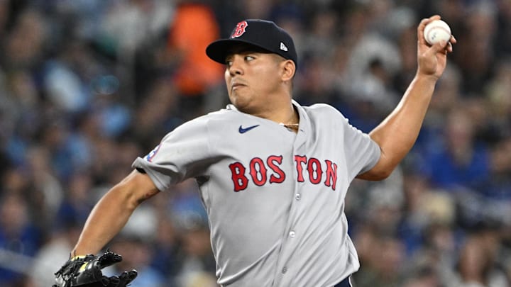 Apr 27, 2026; Toronto, Ontario, CAN;  Boston Red Sox starting pitcher Ranger Suarez (55) delivers a pitch against the Toronto Blue Jays in the second inning at Rogers Centre. Mandatory Credit: Dan Hamilton-Imagn Images