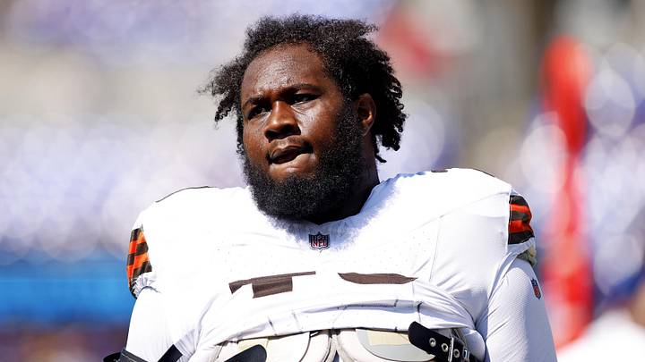 Sep 14, 2025; Baltimore, Maryland, USA; Cleveland Browns offensive tackle Dawand Jones (79) before the game against the Baltimore Ravens at M&T Bank Stadium. Mandatory Credit: Peter Casey-Imagn Images