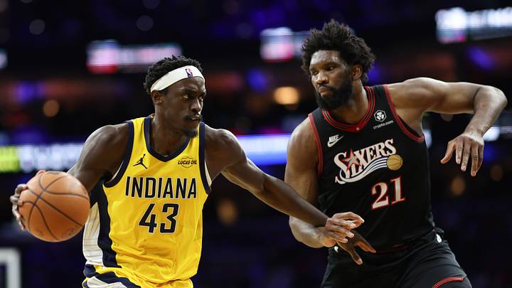 Dec 12, 2025; Philadelphia, Pennsylvania, USA; Indiana Pacers forward Pascal Siakam (43) drives against Philadelphia 76ers center Joel Embiid (21) during the third quarter at Xfinity Mobile Arena. Mandatory Credit: Bill Streicher-Imagn Images Dec 12, 2025; Philadelphia, Pennsylvania, USA; Indiana Pacers forward Pascal Siakam (43) drives against Philadelphia 76ers center Joel Embiid (21) during the third quarter at Xfinity Mobile Arena. Mandatory Credit: Bill Streicher-Imagn Images