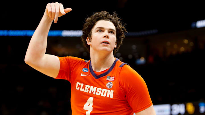 Clemson's Ian Schieffelin (4) reacts after scoring and getting the point after during the second round game between Clemson University and Baylor University in the 2024 NCAA Tournament at FedExForum in Memphis, Tenn., on Sunday, March 24, 2024.