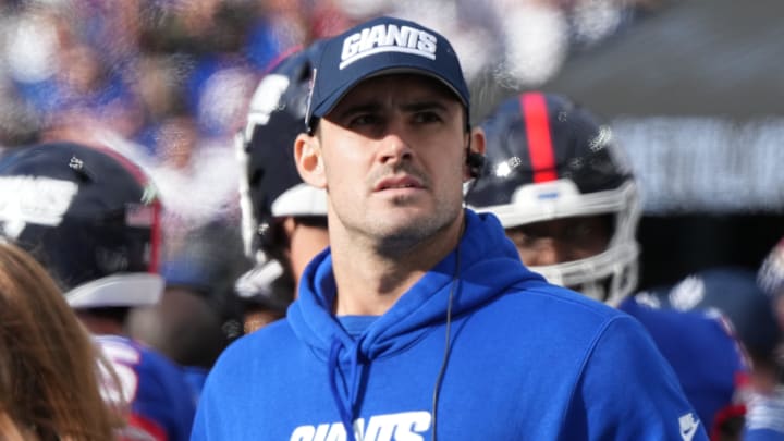 East Rutherford, NJ     October 22, 2023 -- Daniel Jones of the Giants on the sidelines in the