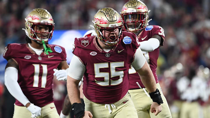 Dec 2, 2023; Charlotte, NC, USA; Florida State Seminoles defensive lineman Braden Fiske (55) Dec 2, 2023; Charlotte, NC, USA; Florida State Seminoles defensive lineman Braden Fiske (55)