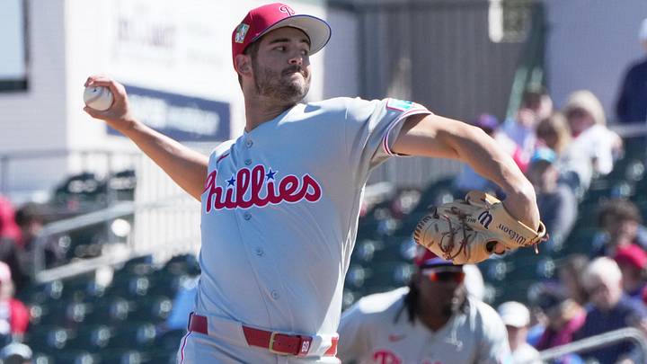 Feb 24, 2026; Jupiter, Florida, USA; Philadelphia Phillies pitcher Max Lazar (60) pitches in the second inning against the Miami Marlins at Roger Dean Chevrolet Stadium. Feb 24, 2026; Jupiter, Florida, USA; Philadelphia Phillies pitcher Max Lazar (60) pitches in the second inning against the Miami Marlins at Roger Dean Chevrolet Stadium.
