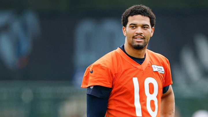 Aug 5, 2026; Lake Forest, IL, USA; Chicago Bears quarterback Caleb Williams (18) stands on the field during training camp at Halas Hall. Mandatory Credit: Kamil Krzaczynski-Imagn Images Aug 5, 2026; Lake Forest, IL, USA; Chicago Bears quarterback Caleb Williams (18) stands on the field during training camp at Halas Hall. Mandatory Credit: Kamil Krzaczynski-Imagn Images
