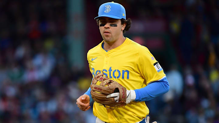 Boston Red Sox third baseman Marcelo Mayer (39) runs toward the dugout during the sixth inning against the Baltimore Orioles at Fenway Park in Boston on May 24, 2025. Boston Red Sox third baseman Marcelo Mayer (39) runs toward the dugout during the sixth inning against the Baltimore Orioles at Fenway Park in Boston on May 24, 2025.