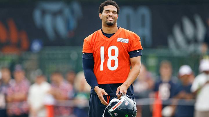 Chicago Bears quarterback Caleb Williams (18) stands on the field during training camp at Halas Hall. Mandatory Credit: Kamil Krzaczynski-Imagn Images Chicago Bears quarterback Caleb Williams (18) stands on the field during training camp at Halas Hall. Mandatory Credit: Kamil Krzaczynski-Imagn Images
