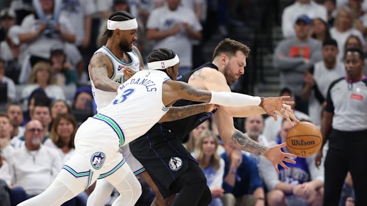 May 24, 2024; Minneapolis, Minnesota, USA; Dallas Mavericks guard Luka Doncic (77)