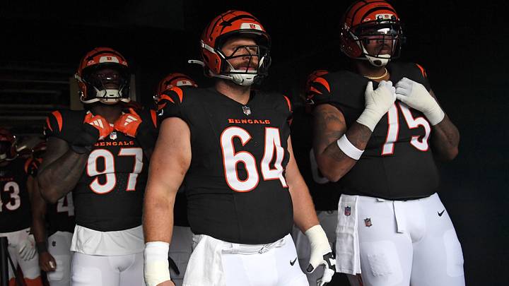 Aug 7, 2025; Philadelphia, Pennsylvania, USA; Cincinnati Bengals defensive end Shemar Stewart (97), center Ted Karras (64) and offensive tackle Orlando Brown Jr. (75) in the tunnel against the Philadelphia Eagles at Lincoln Financial Field. Mandatory Credit: Eric Hartline-Imagn Images Aug 7, 2025; Philadelphia, Pennsylvania, USA; Cincinnati Bengals defensive end Shemar Stewart (97), center Ted Karras (64) and offensive tackle Orlando Brown Jr. (75) in the tunnel against the Philadelphia Eagles at Lincoln Financial Field. Mandatory Credit: Eric Hartline-Imagn Images