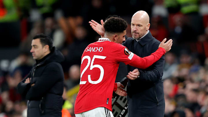 Jadon Sancho (l.) und Erik ten Hag (r.) Jadon Sancho (l.) und Erik ten Hag (r.)