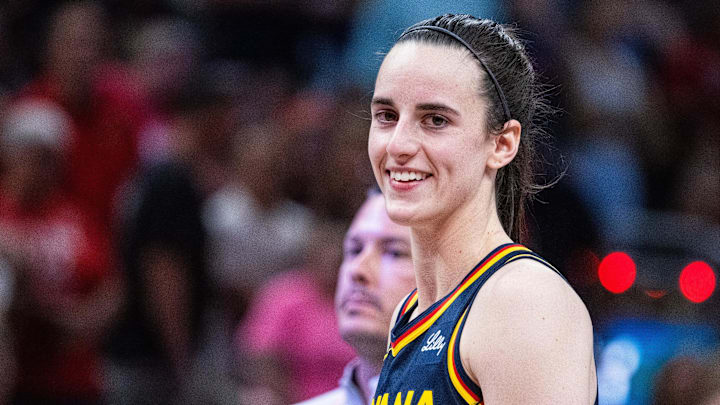 Jun 17, 2025; Indianapolis, Indiana, USA; Indiana Fever guard Caitlin Clark (22) in the second half against the Connecticut Sun at Gainbridge Fieldhouse. Mandatory Credit: Trevor Ruszkowski-Imagn Images